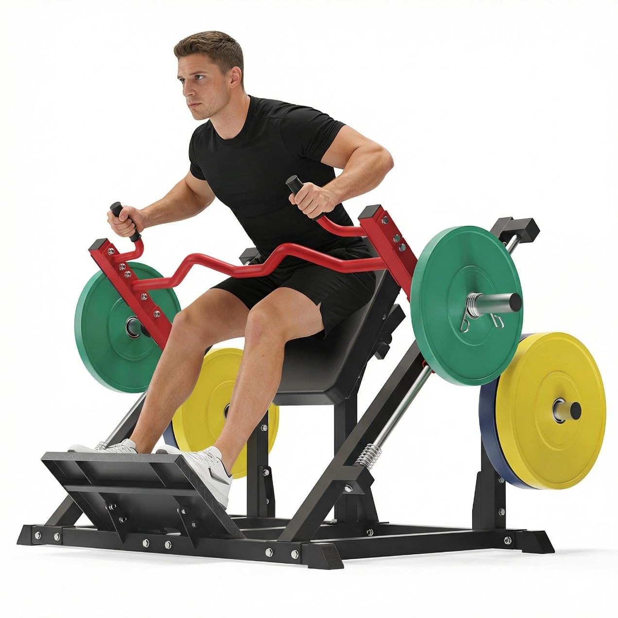 Home Gym Linear Row Machine, Plate-Loaded Smith-Style Back Trainer with Linear Bearings, Compact Multi-Grip Equipment for Small Spaces (Suitable for Beginners & Advanced Lifters)