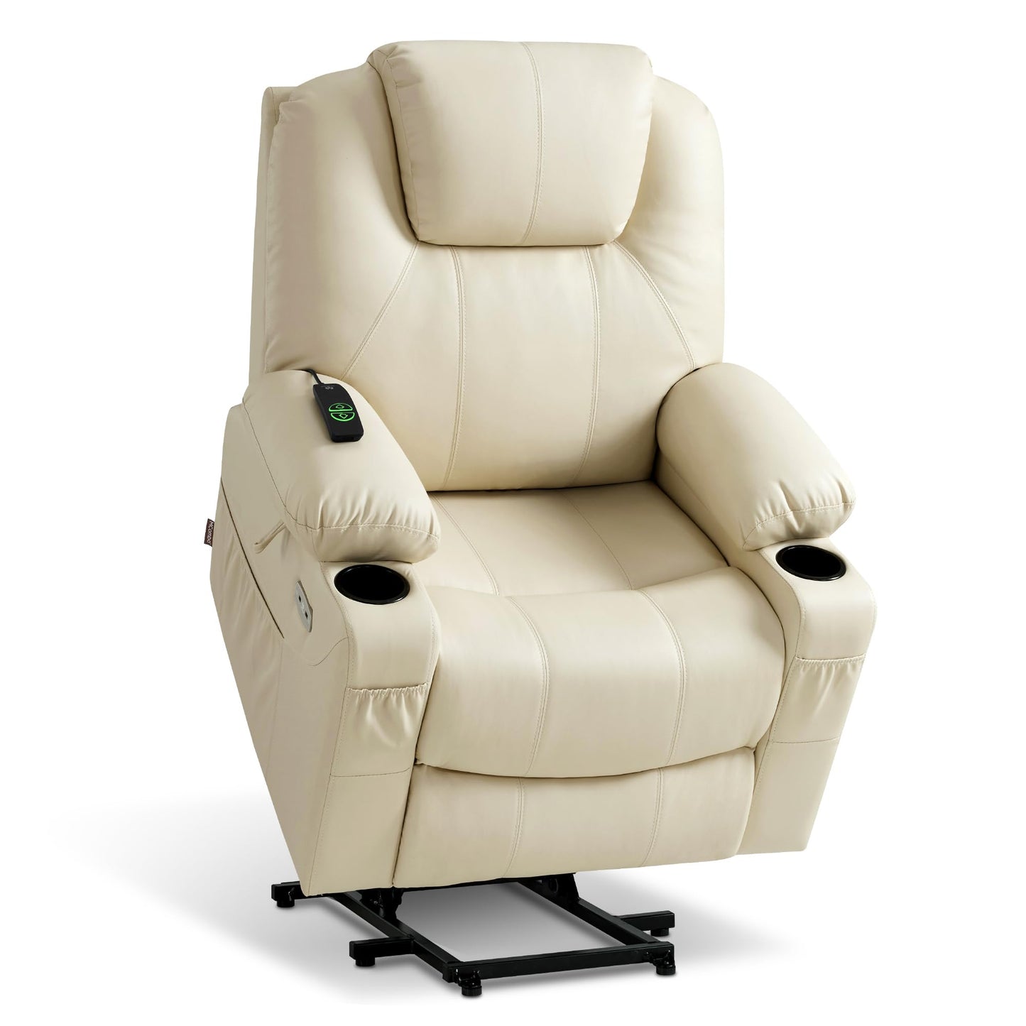 MCombo Power Lift Recliner Chair for Elderly, Lift Chair with Heat and Massage, FSC Certified, USB Ports, Cup Holders, Faux Leather 7040 (Cream White, Medium)