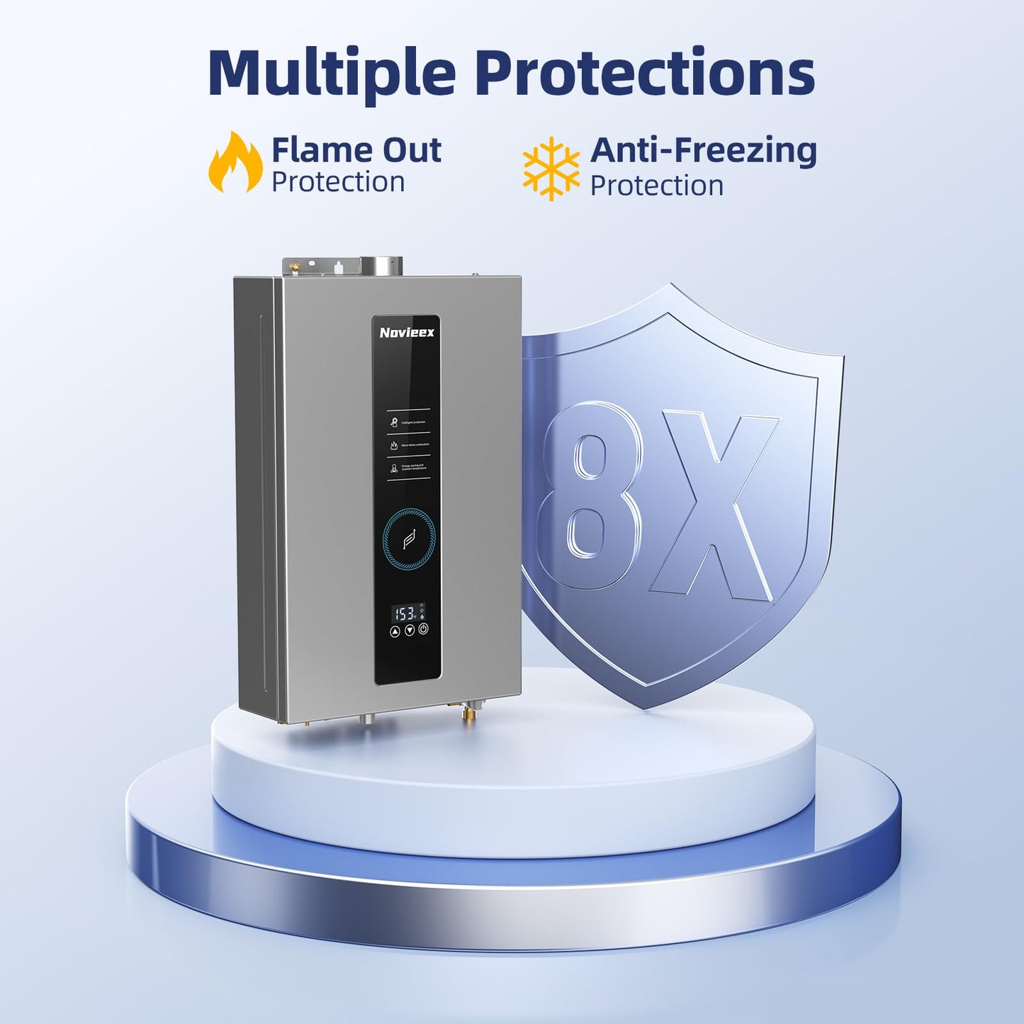 Tankless Water Heater, Novieex On Demand Water Heater Propane Gas, Up to 4.75 GPM, 100000 BTU Instant with LED Display, Indoor Installation, 2-4 Point Use for Family Bathroom Kitchen