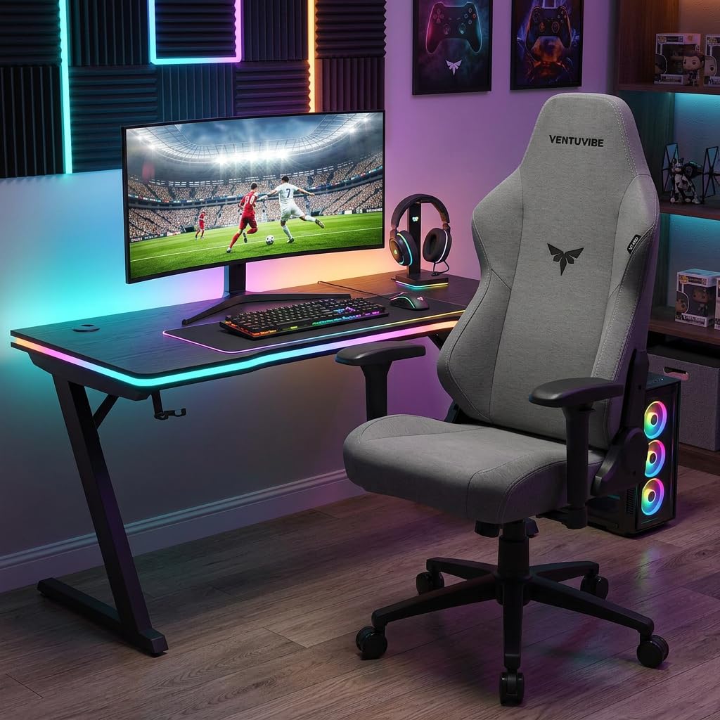 VENTUVIBE Gaming Chair - High Back Ergonomic Computer Chair with Lumbar Support, Video Game Chair-4D Adjustable Armrests,170° Reclining & 320lb Capacity,Fabric,Meteorite Gray