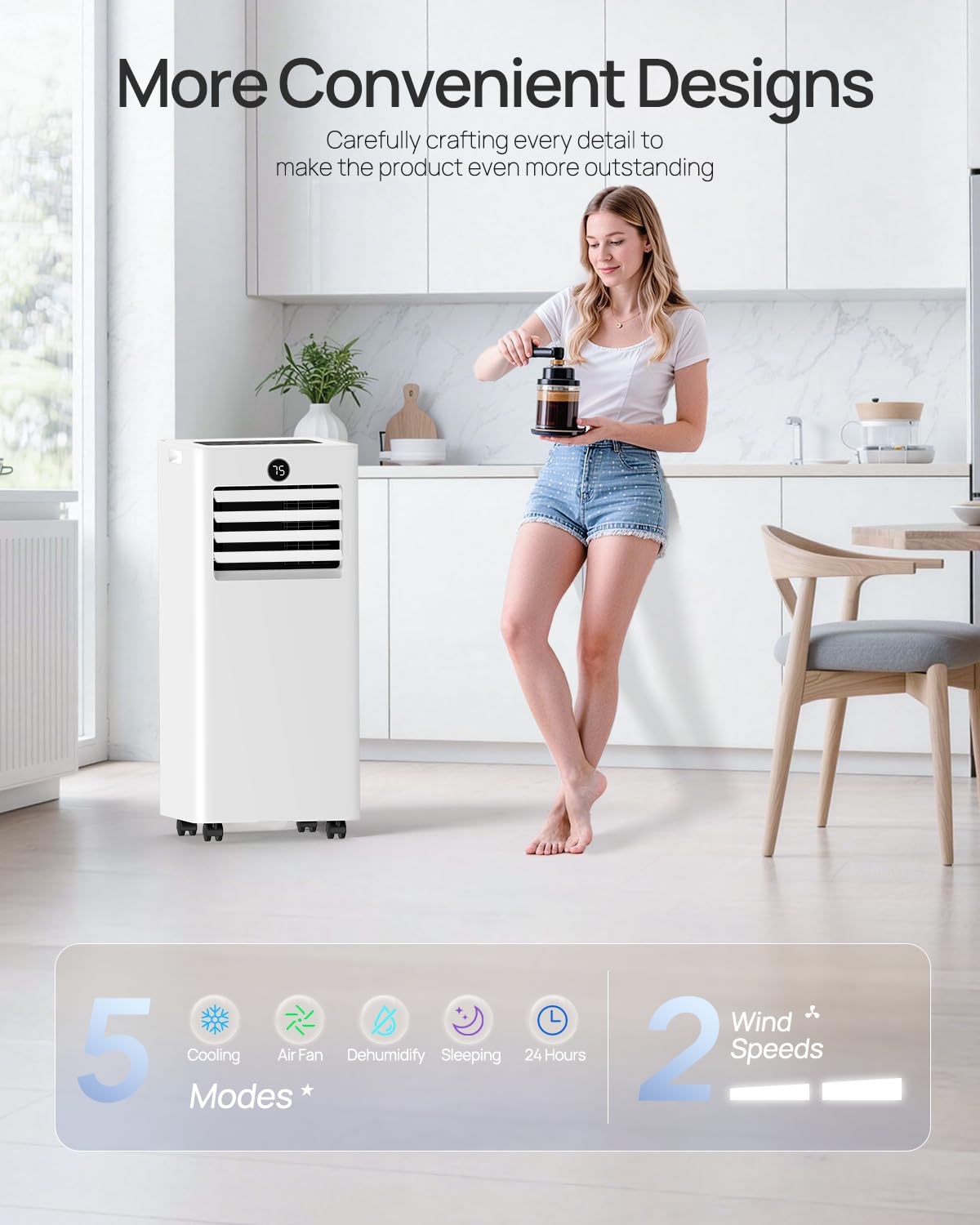16000 Btu Portable Air Conditioners with WiFi APP, 5-in-1 Portable AC Unit for Large Room up to 850 Sq.Ft with Fast Cooling, Dehumidifier, Fan, Quiet 36dB Sleep Mode, Window Kit for Home, Office