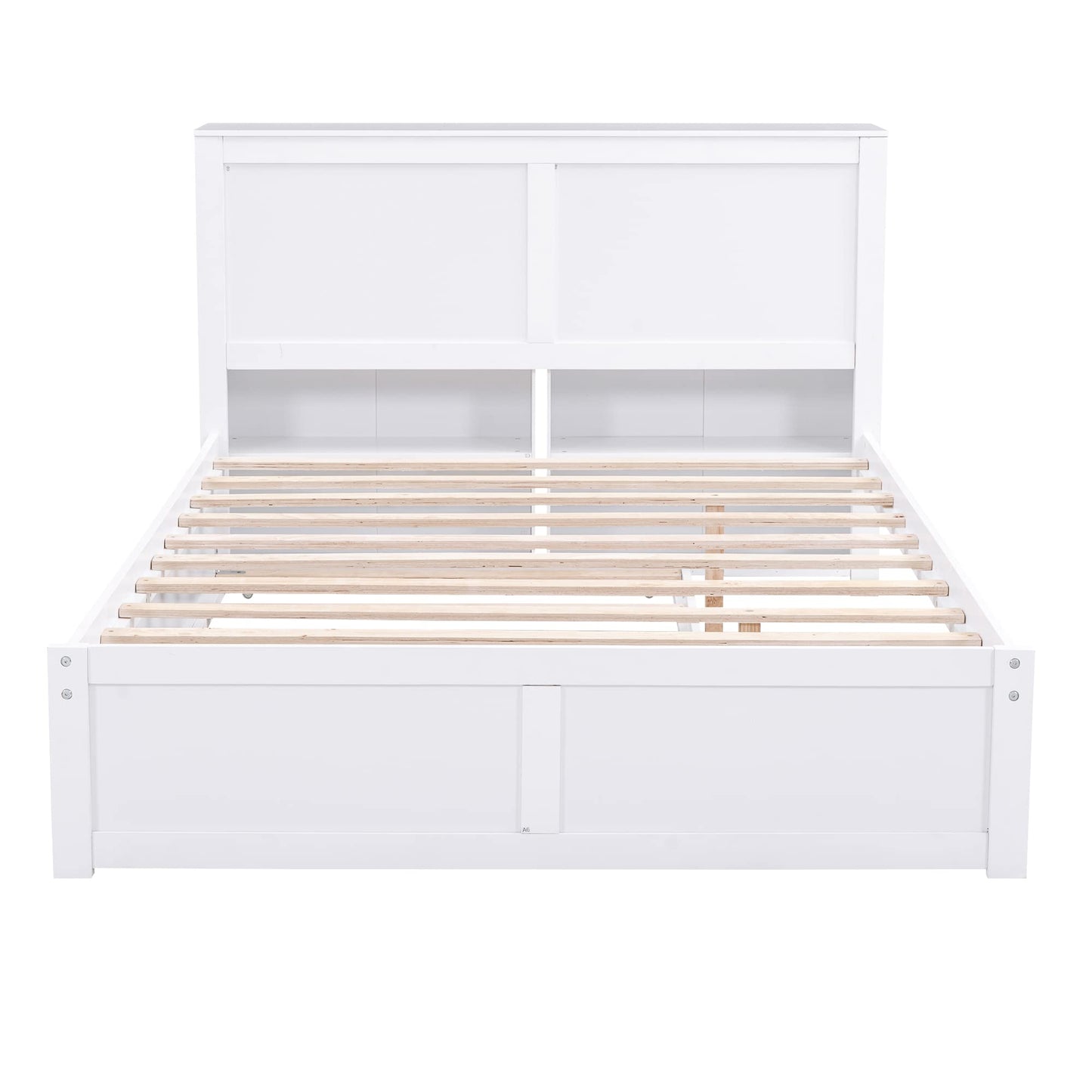 Merax Full Size Storage Platform Bed with Pull Out Shelves and Twin Size Trundle, Wooden Bed Frame with Storage Headboard for Bedroom, No Box Spring Needed