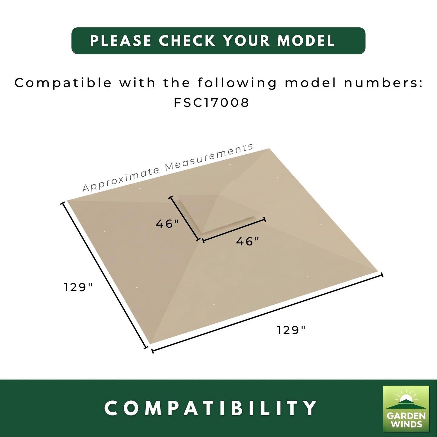 Garden Winds Reinforced Replacement Canopy Top Cover Compatible with The Stratford Aluminum 11' x 11' Gazebo – Classic Stone, Riplock 350