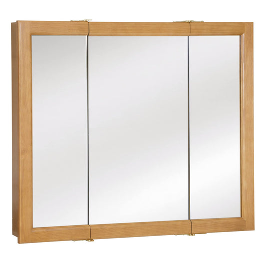 Design House Richland Medicine Cabinet, Fully Assembled, Wall Mounted, 3 Mirrored Doors, Wood Frame, Oak Finish, 36 in x 4.75 in x 30 in, 530576-NOK