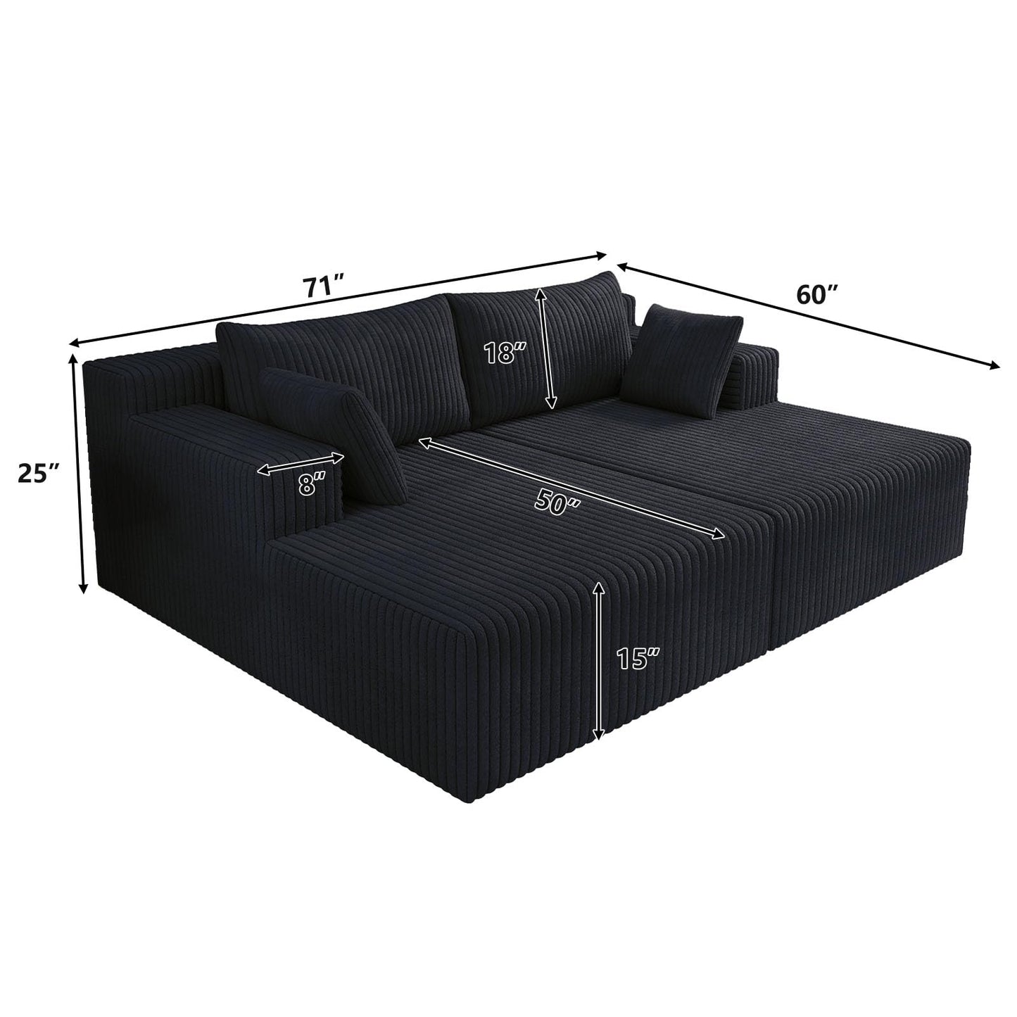 71-Inch Fluffy Corduroy Boneless Sleeper Daybed Loveseat Double Recliner Chaise Lounge Sofa Couches, Floor Cloud Sofa Chaise W/4 Pillows for Home Apartment Living Room