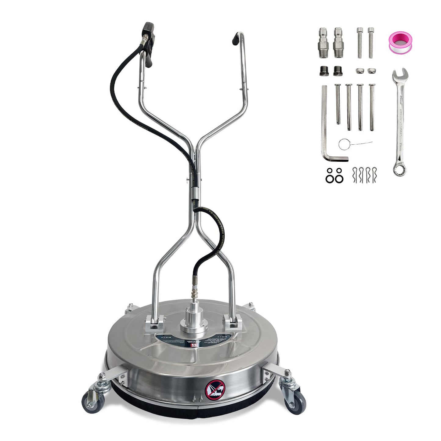 24" Pressure Washer Surface Cleaner with Dual Handles – Stainless Steel, 4-Wheel Design for Driveways, Sidewalks, Curbs, Decks, & Patios – 4900 PSI, High-Efficiency Cleaning Accessory