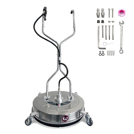 24" Pressure Washer Surface Cleaner with Dual Handles – Stainless Steel, 4-Wheel Design for Driveways, Sidewalks, Curbs, Decks, & Patios – 4900 PSI, High-Efficiency Cleaning Accessory