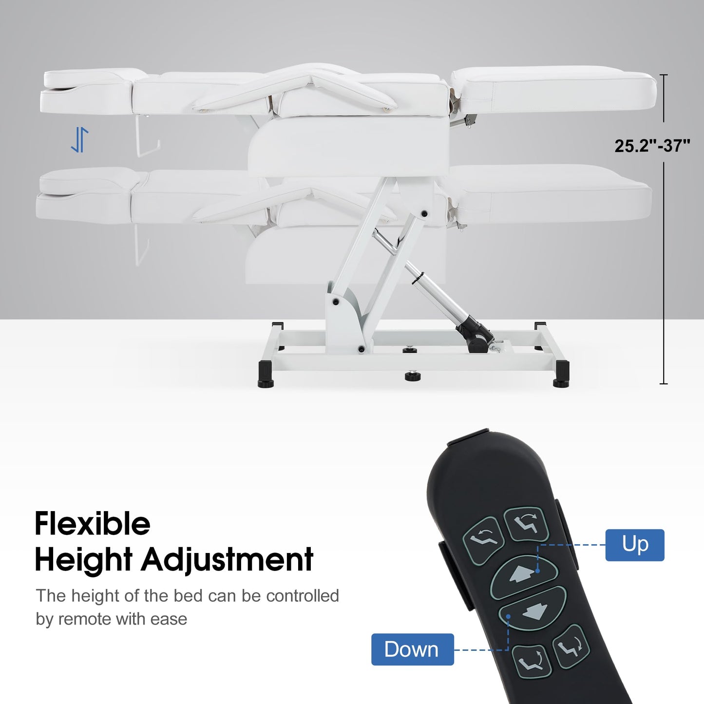 BarberPub 3-Motor Fully Electric Facial Bed, Height-Adjustable Esthetician Massage Table for Salon Spa, Reclining Tattoo Chair with Remote Control 2751 (White)