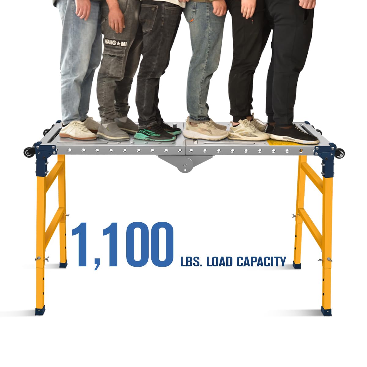 FUNTECK Versatile Portable Steel Work Platform and Welding Table with Casters | 55 x 14-inch Galvanized Tabletop | 1100 lbs. Load Capacity | Adjustable Height
