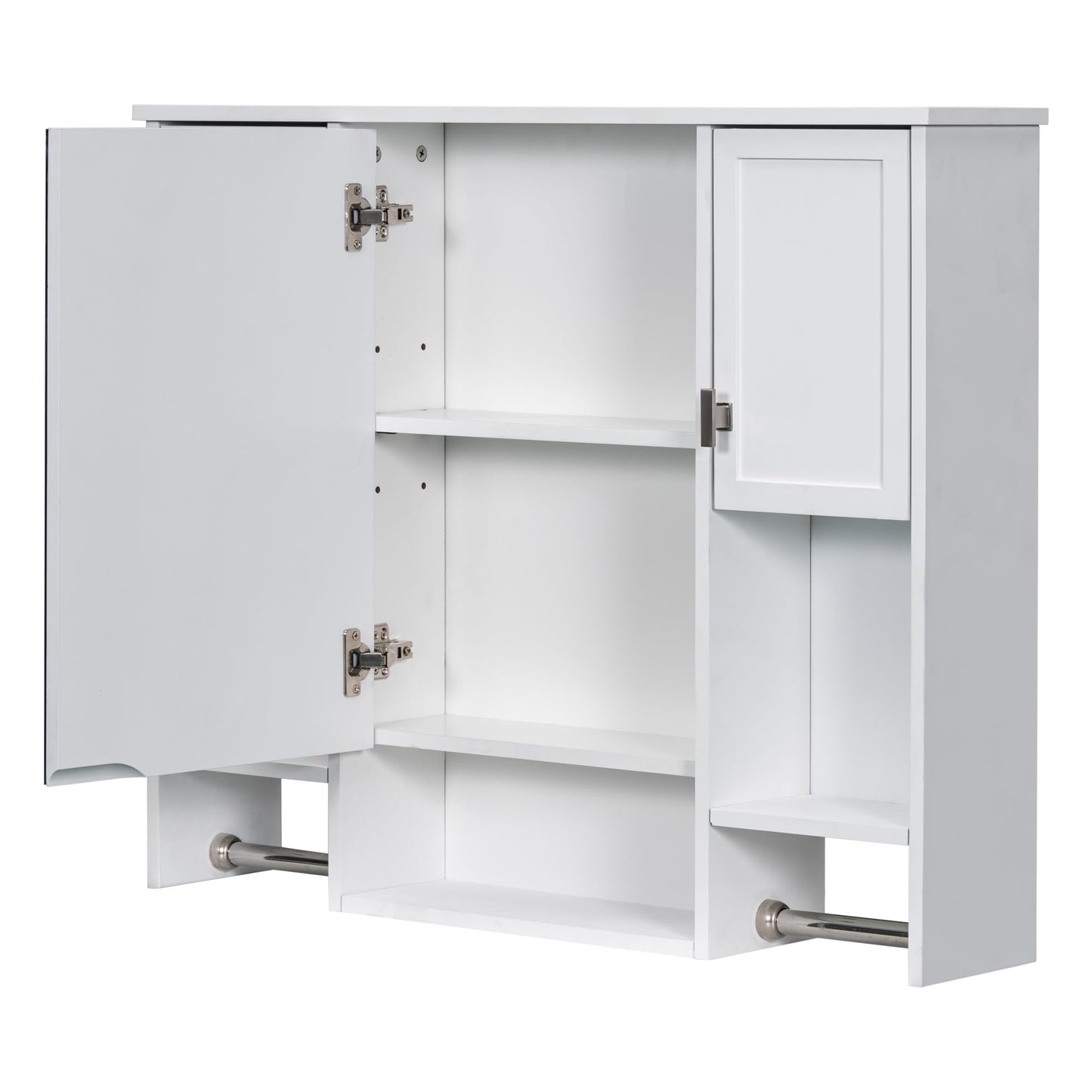Merax Medicine Cabinet with Mirror, Wall Mount Bathroom Cabinet 35" x 28" Over Toilet Storage Cabinet Organizer with Doors, Open Shelves, and Towel Bars, Mirrored Bathroom Wall Cabinet