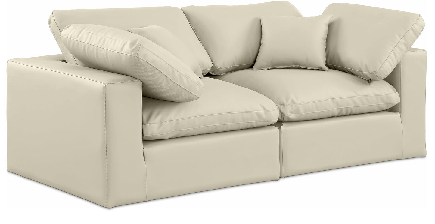 Meridian Furniture 188Cream-S80 Comfy Collection Modern | Contemporary Upholstered Modular Sofa with Soft Cream Vegan Leather, Fiber-Filled, 80" W x 40" D x 34.5" H, Cream