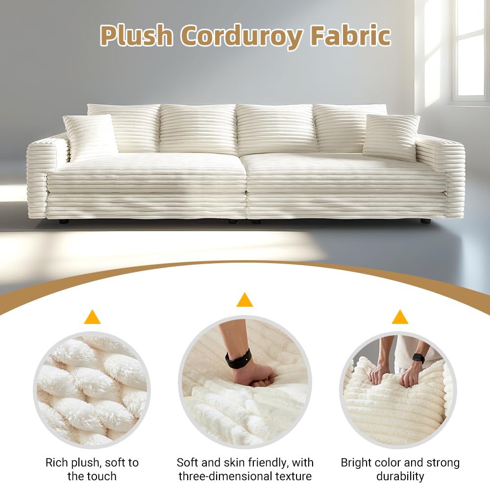 KEIKI 102.4" Sectional Couches, Modern Comfy Upholstered Sofa Cloud Couch, Deep Seat 4 Seat Sofa Set with Soft Pillows for Living Room Bedroom,Apartment,Office, Beige