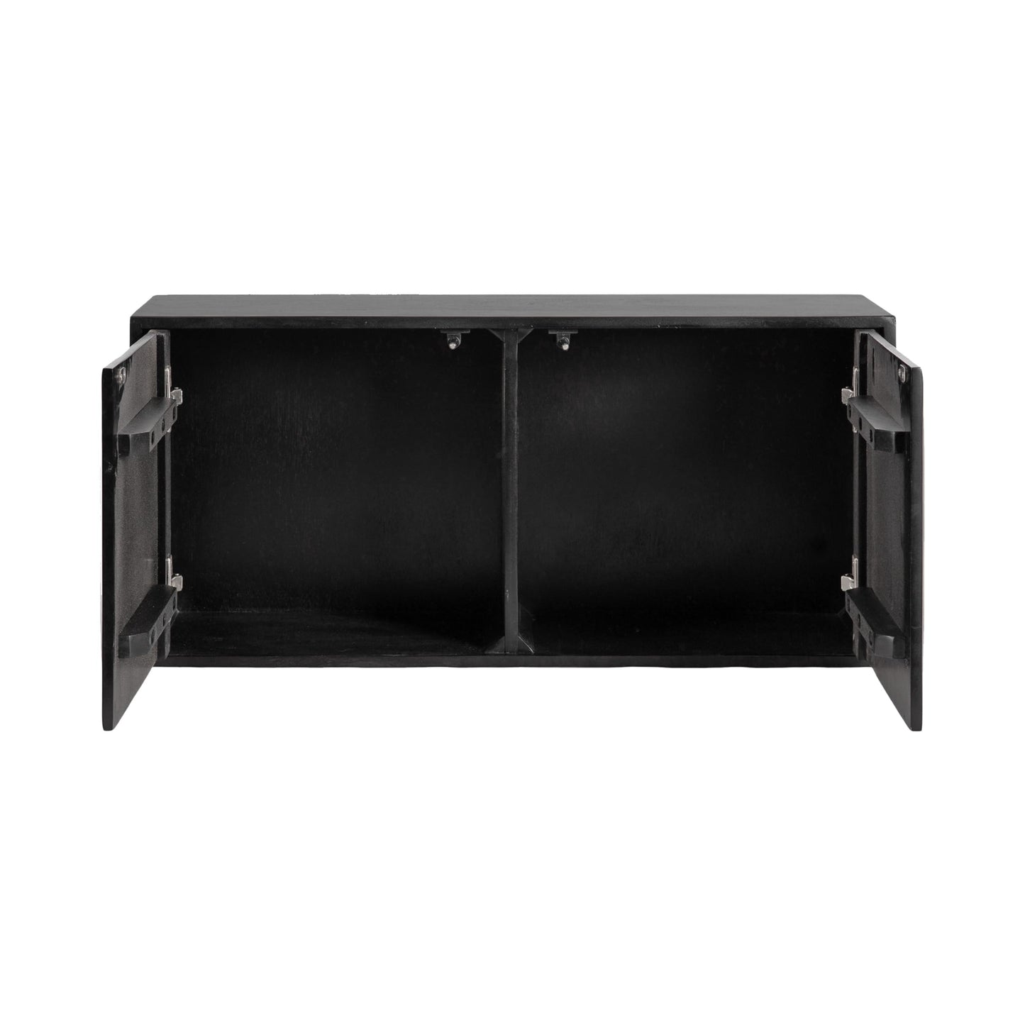 Kate and Laurel Ranier Modern Wooden Two-Door Wall Cabinet; 30 x 10 x 14; Black; Decorative Storage Cabinet with Dimensional Face for Use as Floating Nightstand or Floating TV Shelf