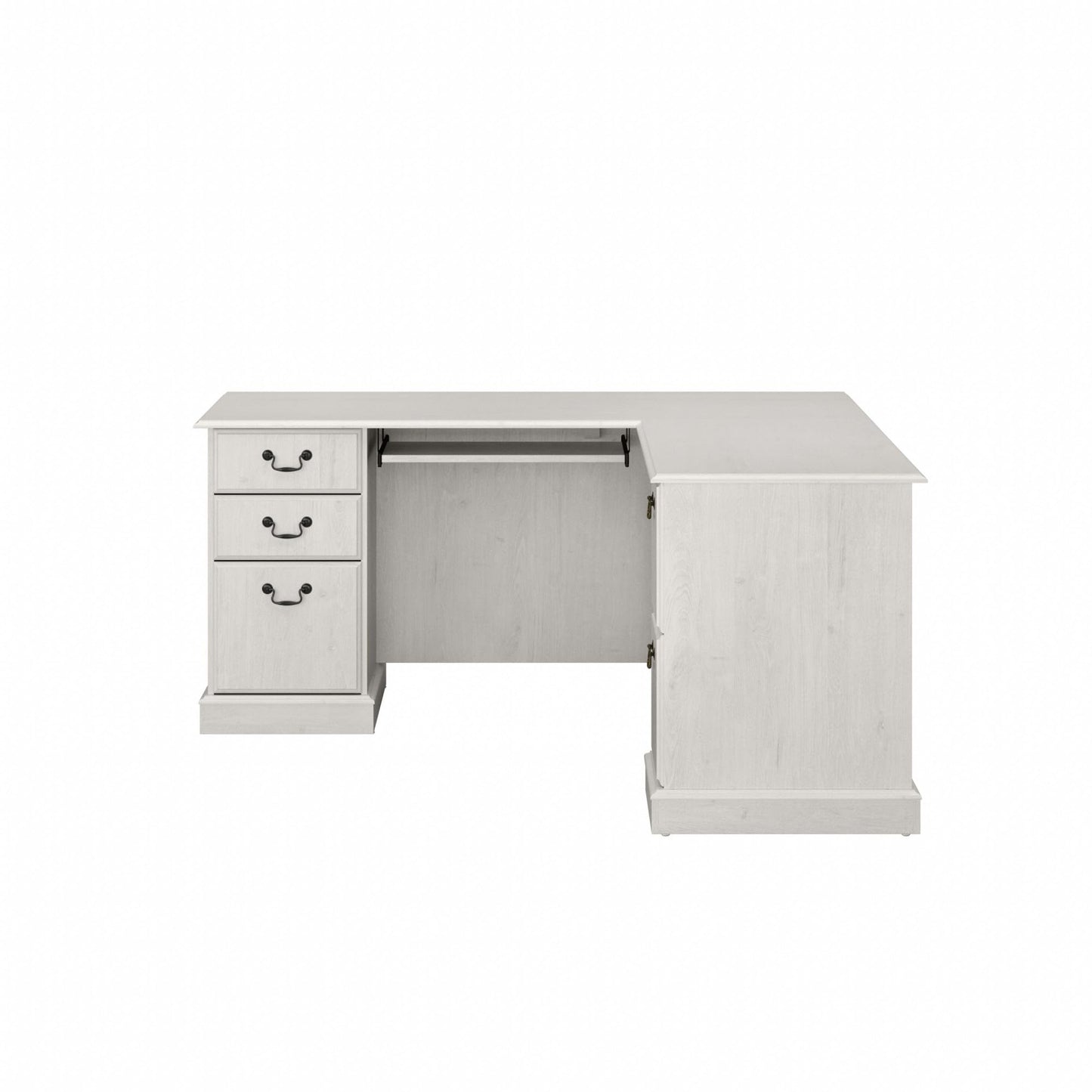 Bush Home Saratoga L Shaped Computer Desk with Drawers and Storage in Linen White Oak | Large Corner Office Table for Workspace