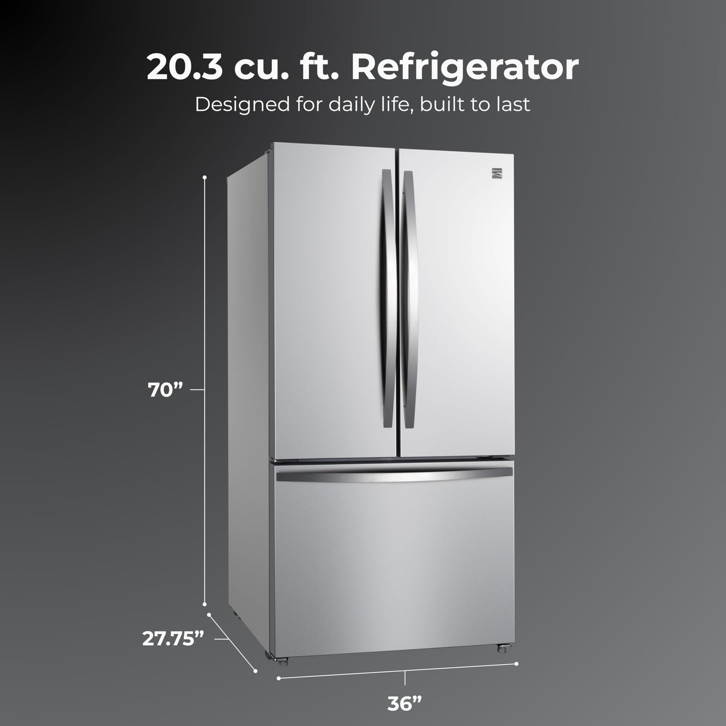 Kenmore 36" French Door Refrigerator with Freezer - Accela Chill, Adjustable Shelving, Humidity Controlled Crispers, ENERGY STAR Certified, 20.3 cu. ft. Capacity, Fingerprint Resistant Stainless Steel