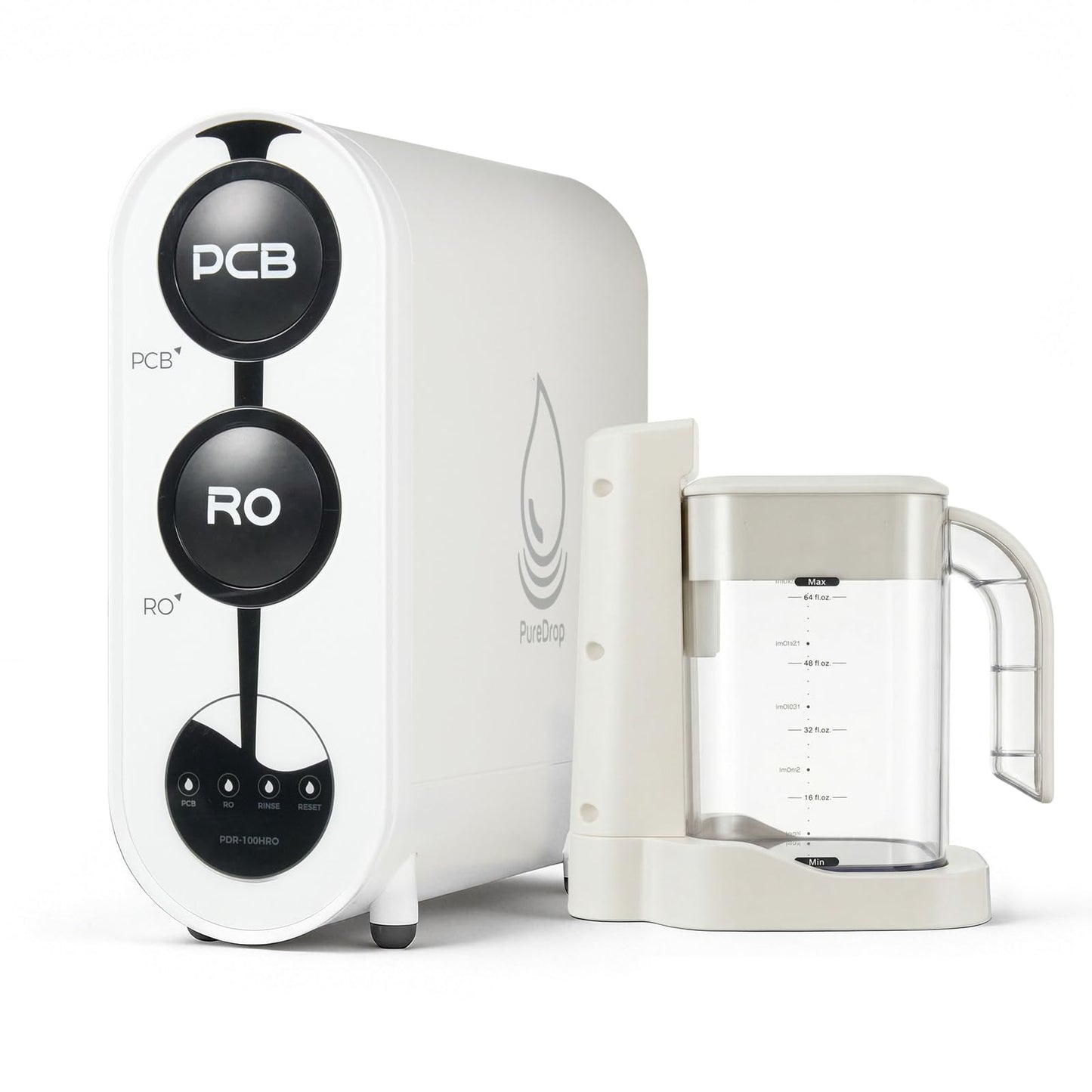 PureDrop PDR-100HRO Under Sink Reverse Osmosis Water Filter with Countertop Pitcher, Filter Life Reminder, 100GPD Tankless RO Water Filtration System, Instant Ready Purified Water