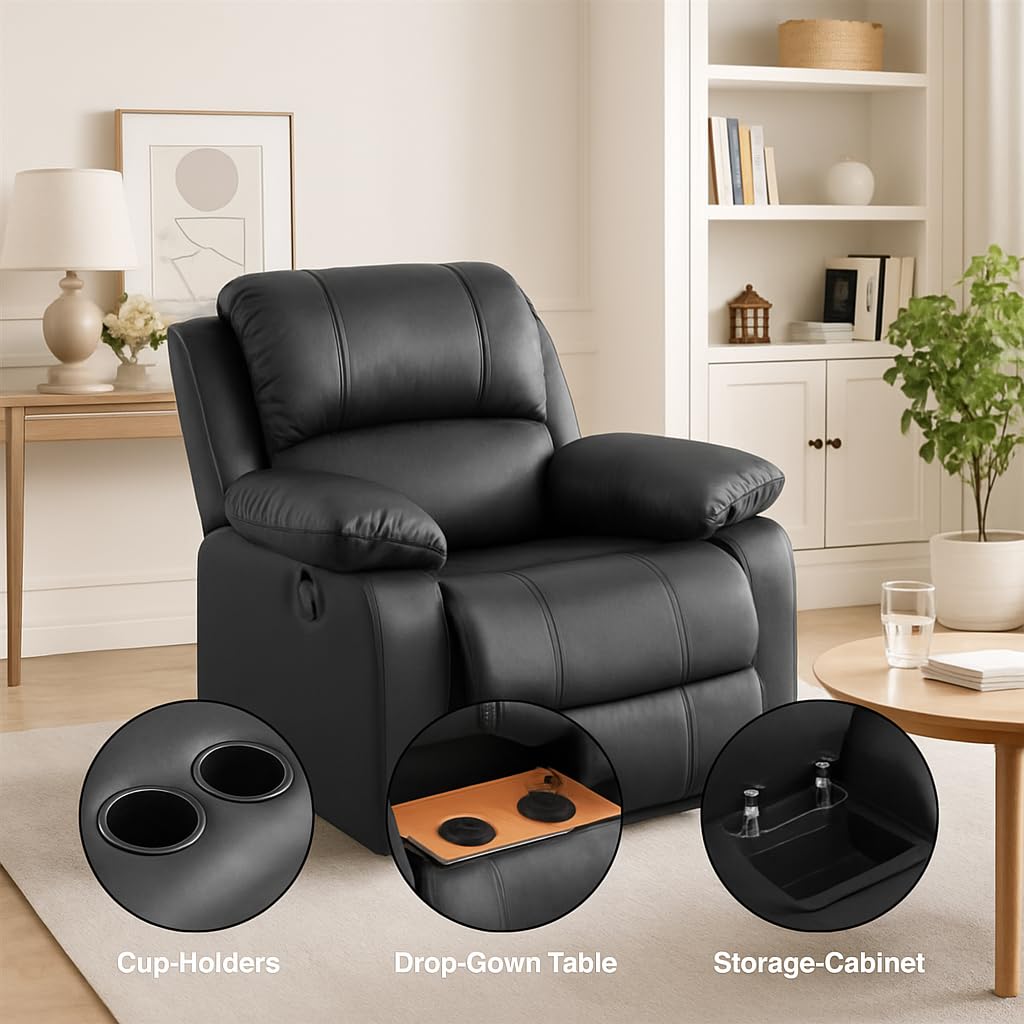 Trygoal Oversized Recliner Chair, Single Leather Power Electric Recliners with Home Theater Seating, Recliner Sofa Breathable Living Room Chairs for Adults Reading Gaming, Black