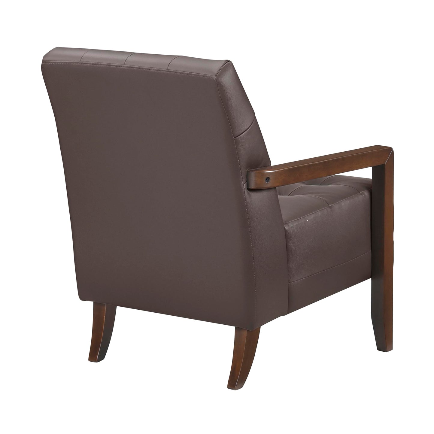 Lexicon Modern Accent Chair, Luxury Genuine Leather Match Living Room Chair with Tufted Cushions, Solid Wood Frame and Arm Rest, Comfy Upholstered Single Seat for Bedroom/Reading/Office, Dark Brown