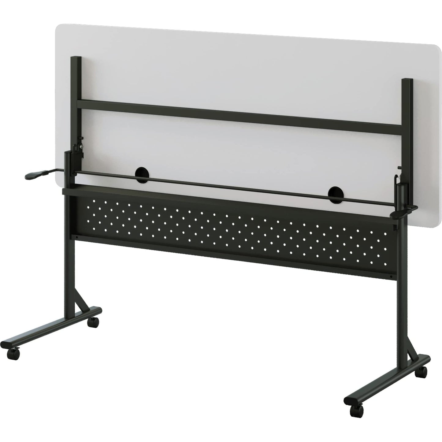Lorell Shift 2.0 Flip & Nesting Mobile Table, 60" x 24" x 29.5", Black Steel Frame, Gray Laminated Top