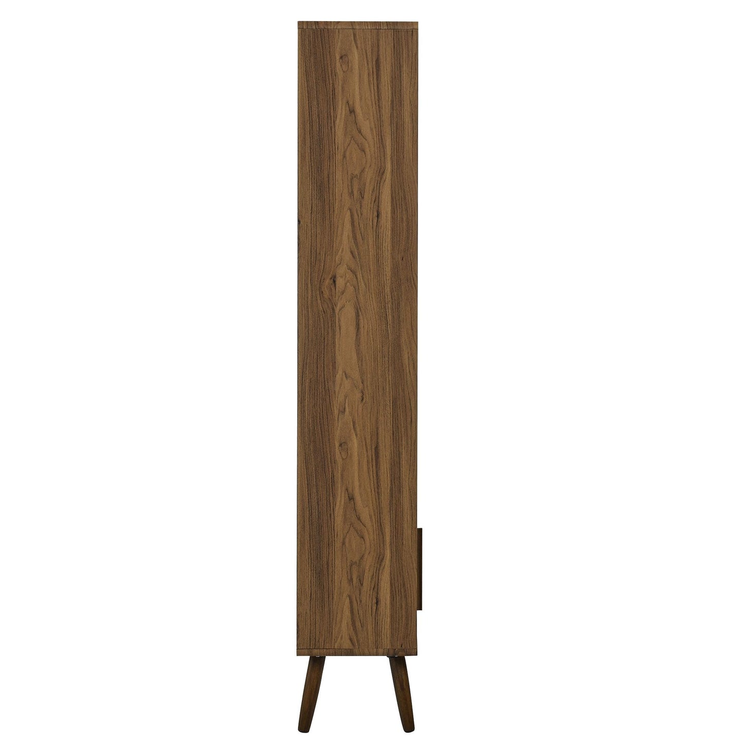 Modway Transmit 8 Shelf Bookcase with Sliding Doors in Walnut - 45 Inch Wood Mid-Century Modern Bookshelf - 4 Tier Tall Open Display Storage Cabinet for Living Room, Office, Hallway