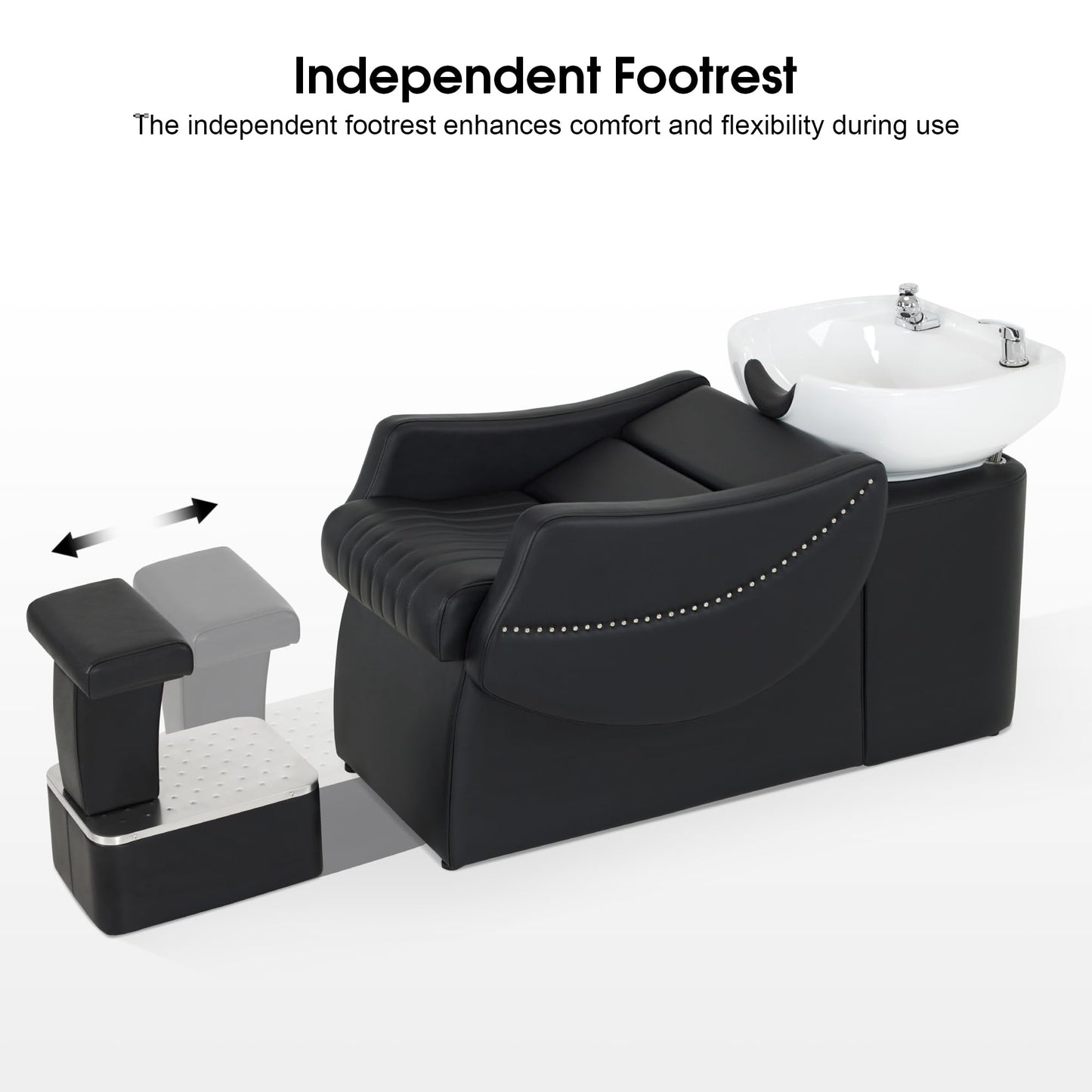 BarberPub Shampoo Backwash Station Chair, Ceramic Shampoo Bowl and Chair Set for Salon with Independent Footrest, Barbershop, Home Salon, Beauty Spa 9115