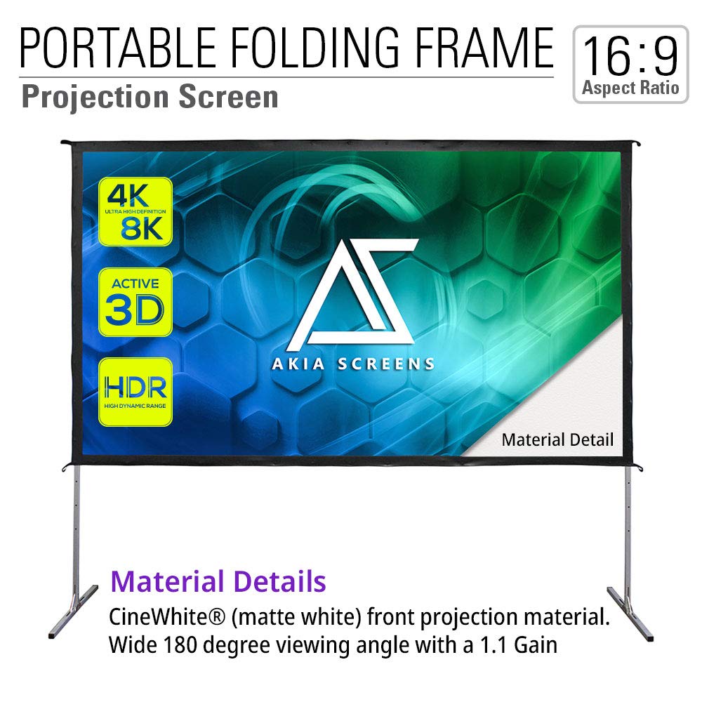 Akia 120 Inch Projector Screen with Stand and Carry Bag for Indoor & Outdoor Use – Portable Backyard Movie Display for 4K Ultra HD Viewing, Foldable Cinema Frame with Adjustable Support – AK-OS120H1.