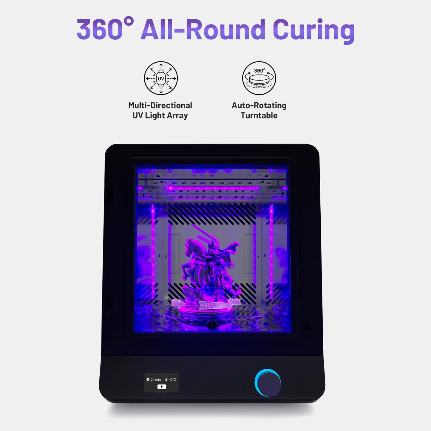 HeyGears Resin Curing Machine, Dual-Wavelength UV Light Cure Station with 80°C Heating & 360°C Rotating & Two Curing Modes, Compatible with Reflex RS Turbo, Reflex RS, Reflex, Reflex 2