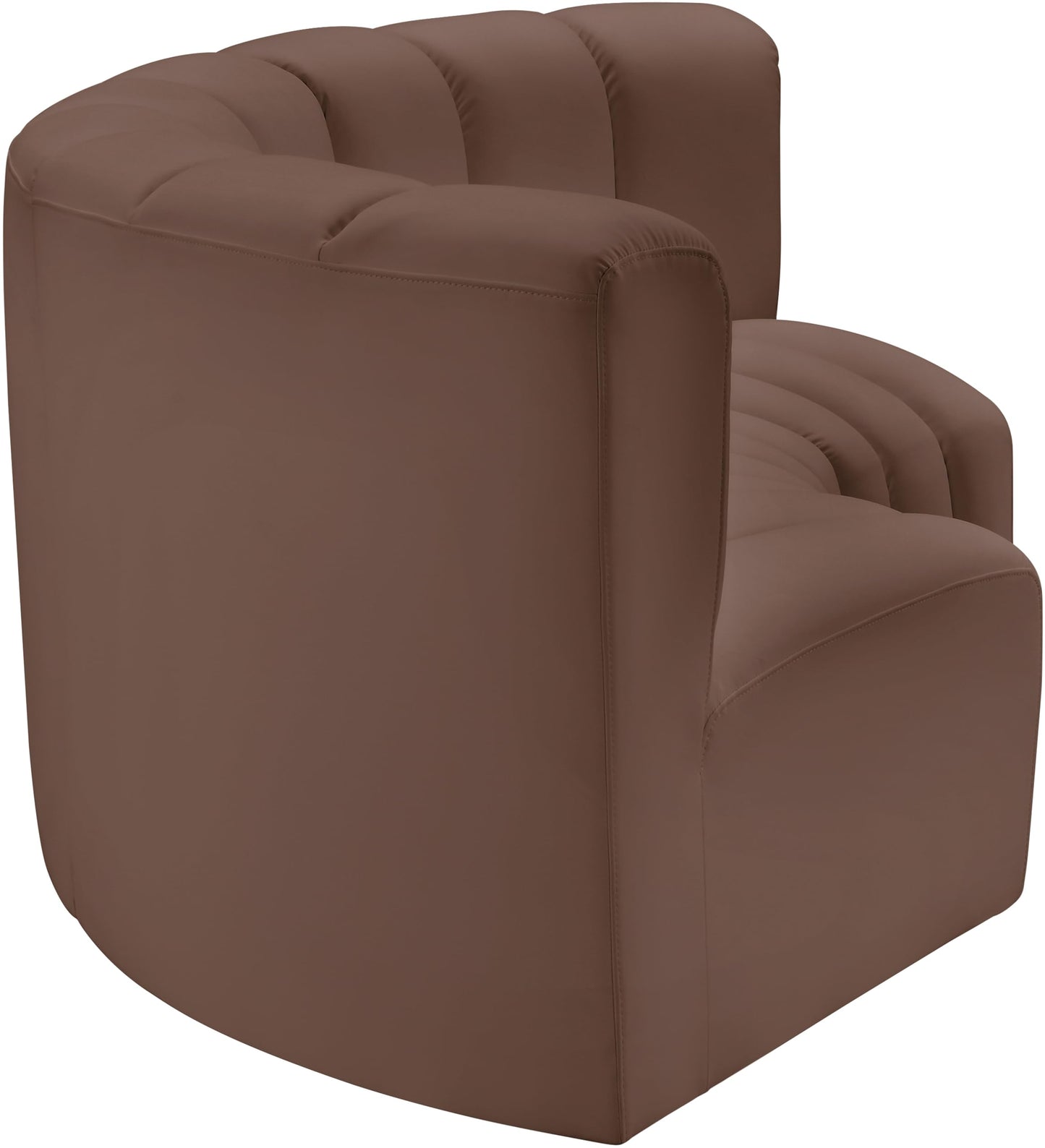 Meridian Furniture 101Brown-S3C Arc Collection Modern | Contemporary Modular Sofa with Soft Brown Vegan Leather, Deep Channel Tufting, Modular Design, 80" W x 37" D x 30" H, Brown