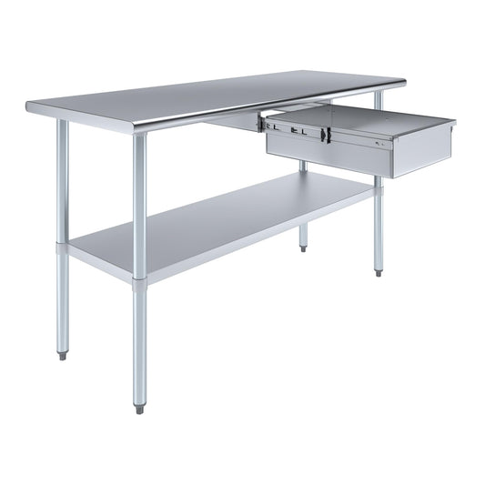 AmGood Stainless Steel Table with Drawer | Commercial & Residential Kitchen Laundry Garage Utility Bench | NSF Metal Prep Table (Stainless Steel Table + Drawer, 60" Long x 24" Deep)