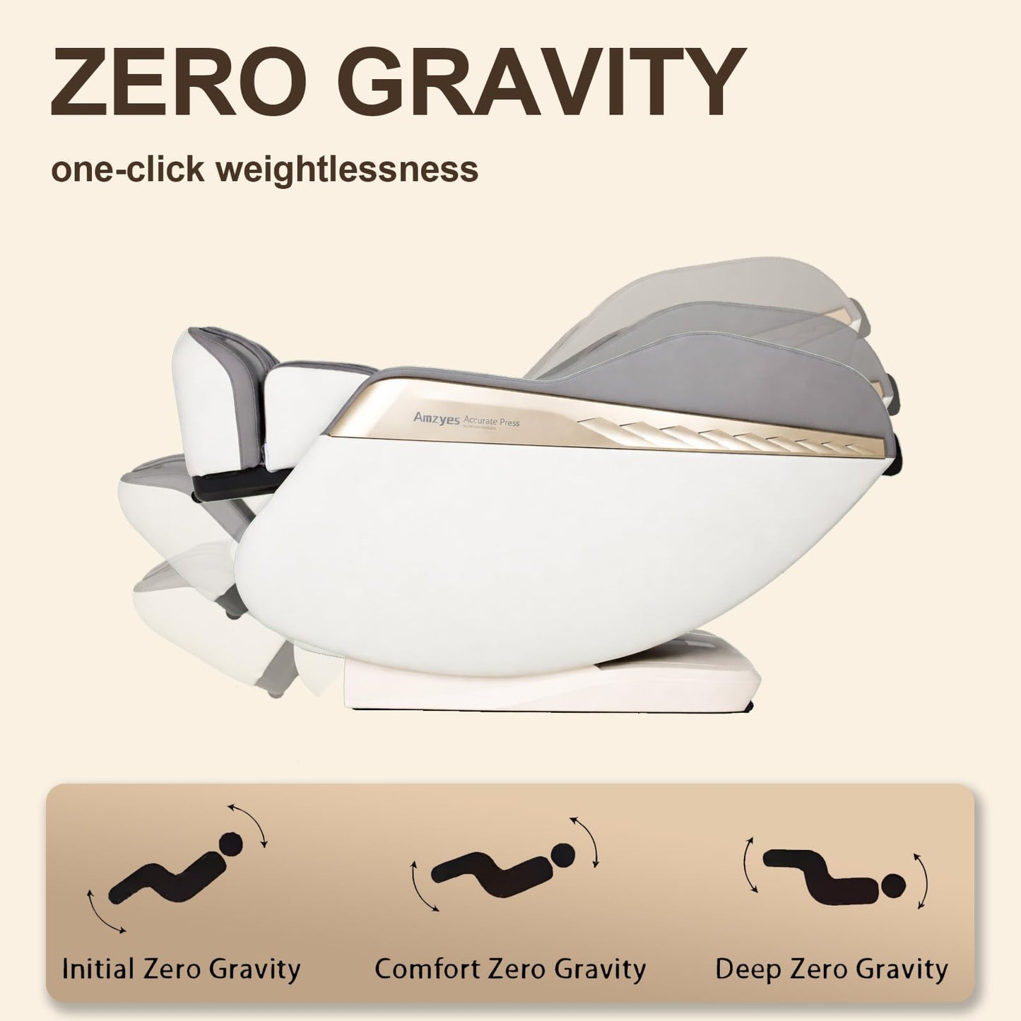 Amzyes 4D Massage Chair Full Body, 20 Modes Zero Gravity Massage Chair with 53.15 Inches SL Track, Foot Massage, Neck and Shoulder Massage, Shiatsu, Bluetooth Speaker, Home, Grey
