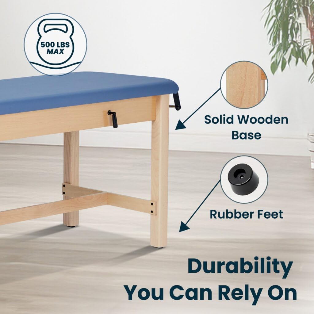 Vivacomfort Aristo H-Brace Flat European Beechwood Treatment Table, 500 lbs Weight Capacity, Blue