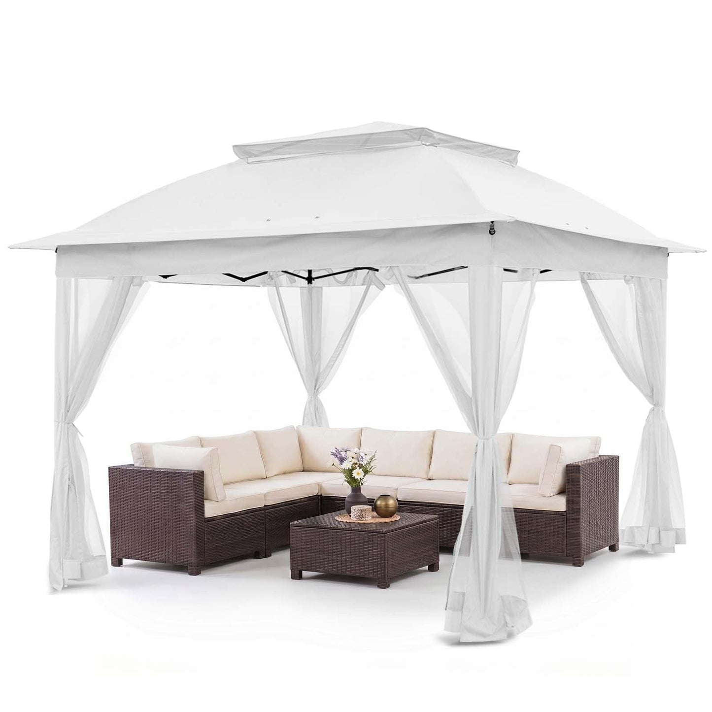COOS BAY 11x11 Pop Up Gazebo with Mesh Netting, Instant Outdoor Canopy Tent, Water Resistant Shelter with UPF 50+ UV Protection, 121 Sq Ft Coverage, White
