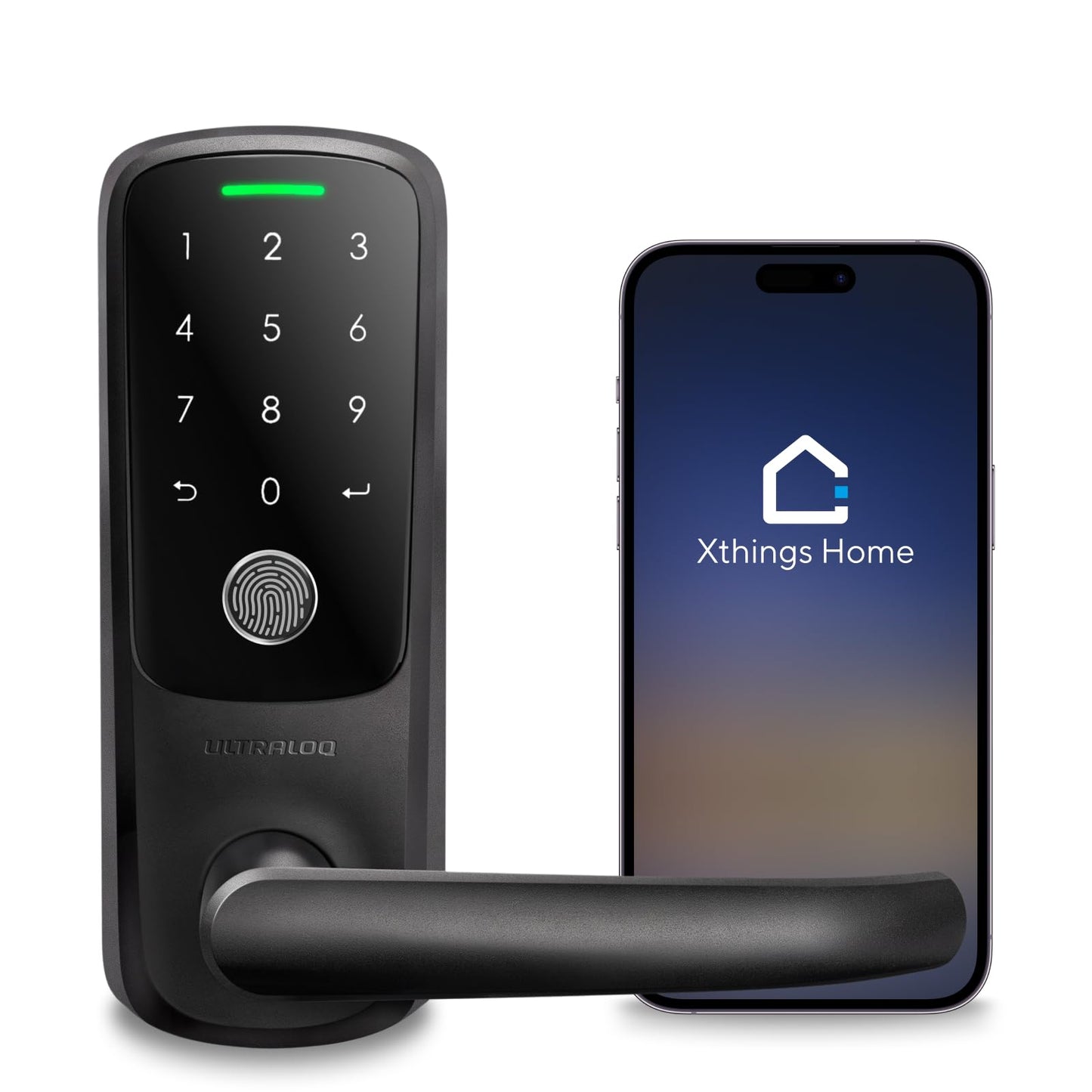 ULTRALOQ Latch 5 Smart Lock, World's First WiFi Smart Lever Lock, Auto-Lock, Touchscreen Digital Keypad, Fingerprint Door Handle for Home Front Door, Rental, Office, App Remote Control, Black