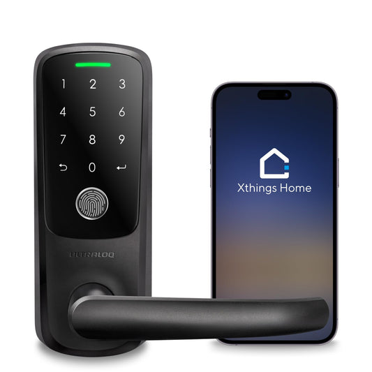 ULTRALOQ Latch 5 Smart Lock, World's First WiFi Smart Lever Lock, Auto-Lock, Touchscreen Digital Keypad, Fingerprint Door Handle for Home Front Door, Rental, Office, App Remote Control, Black