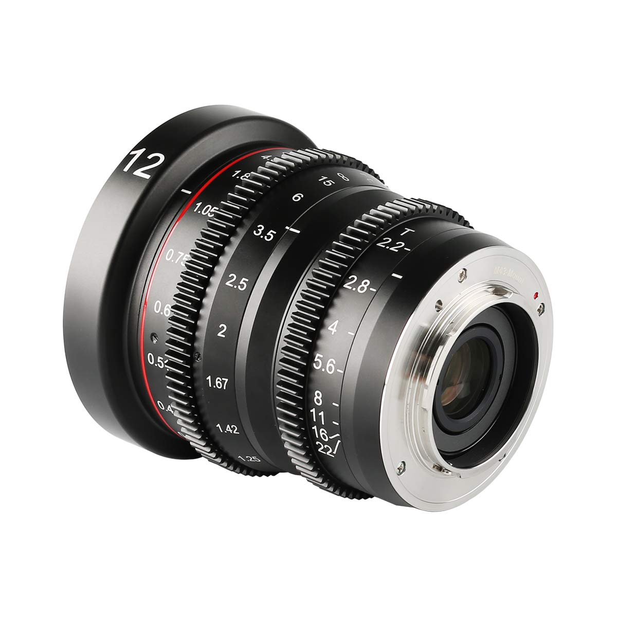 Meike 12mm T2.2 Large Aperture Manual Focus Low Distortion 4K Mini Cine Lens for Micro Four Thirds M43 MFT Mount Cameras Compatible with Olympus Panasonic Lumix BMPCC 4K Zcam E2 GH5 GH6 GH7