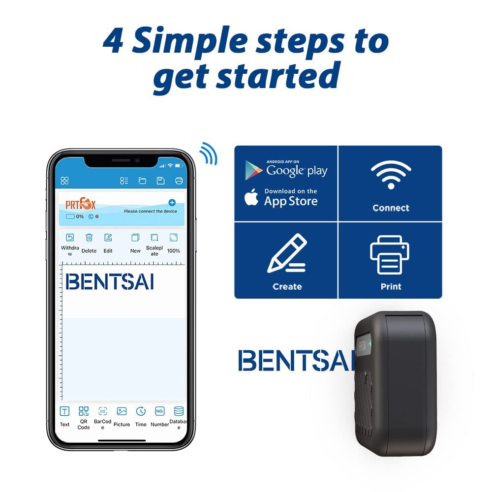 BENTSAI B10 Mini Handheld Printer Portable Printer Mini Inkjet Printer Wirless WiFi Printer with iOS/Android APP for DIY Printing Tshirt Printing QR Code Date Picture Printing (Yellow)