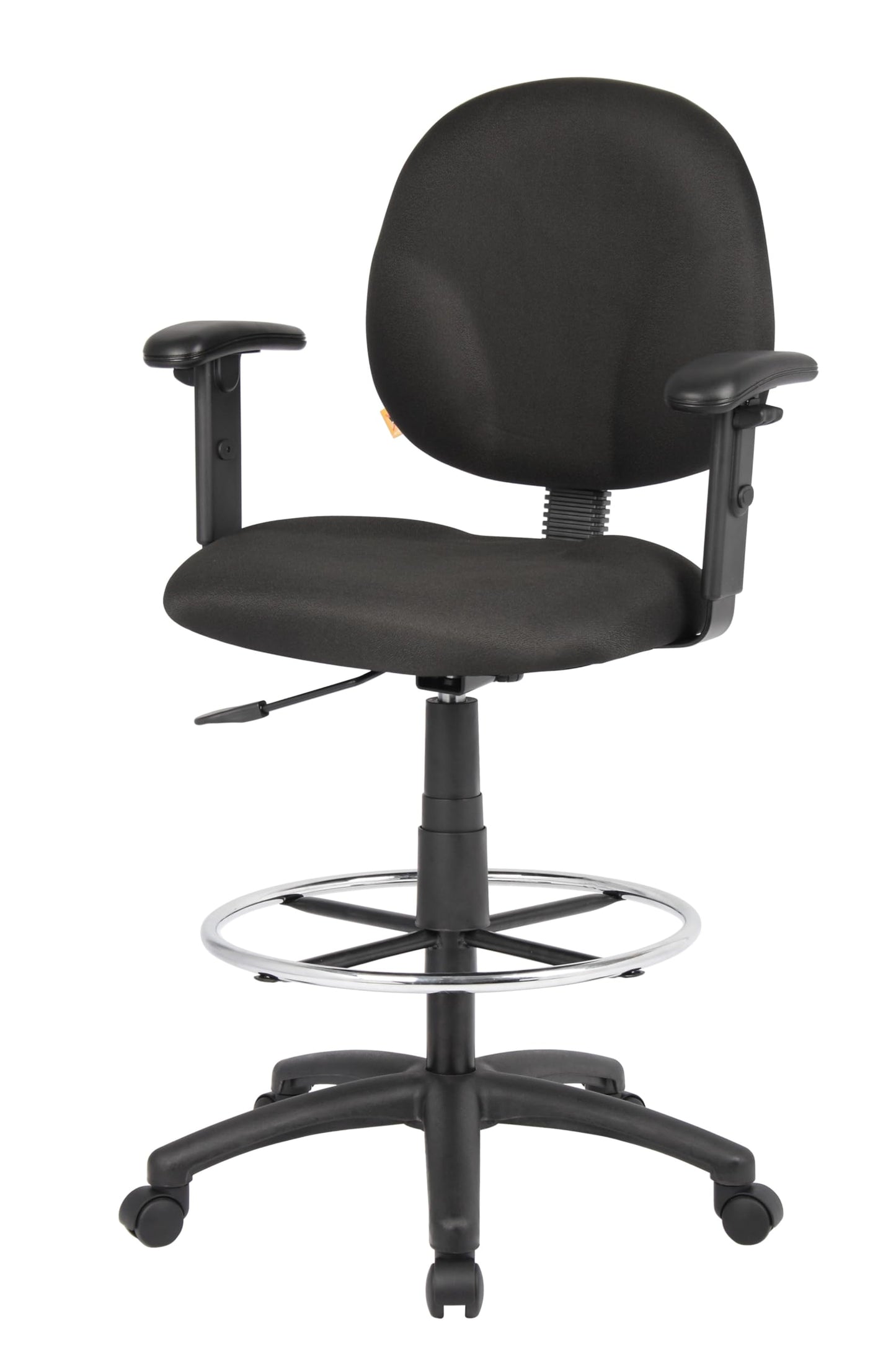 Boss Office Products B1691-BK Stand Up Fabric Drafting Stool with Adjustable Arms in Black