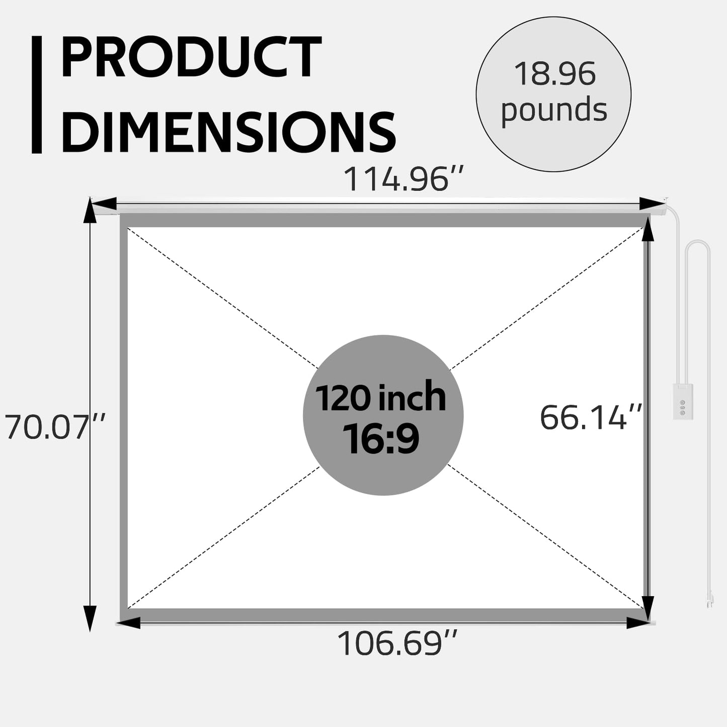 YODOLLA 120" Projector Screen Motorized 16:9, 4K HD Pull Down Retractable Projection Screens Electric Automatic Wall Ceiling Movie Screen for Office Classroom Indoor with Remotes