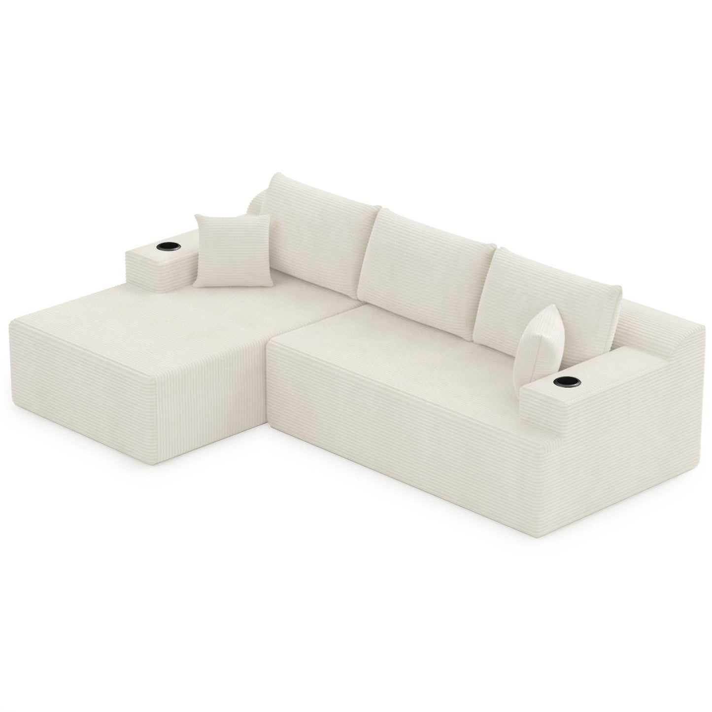 Eafurn 135" Oversized Right Facing Boneless Modular Sectional Sofa Couch with Chaise Lounge, 33D High-Density Foam Compressed Floor Couch with Deep Seat and Throw Pillows