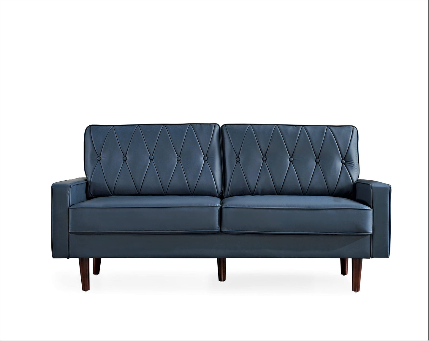 Container Furniture Modern Style Faux Leather Sofa with Elegant Round Tapered Legs and Button Tufted Backrest Perfect for Living Room, Bedroom or Home Office, 69.3’’ Wide, Blue