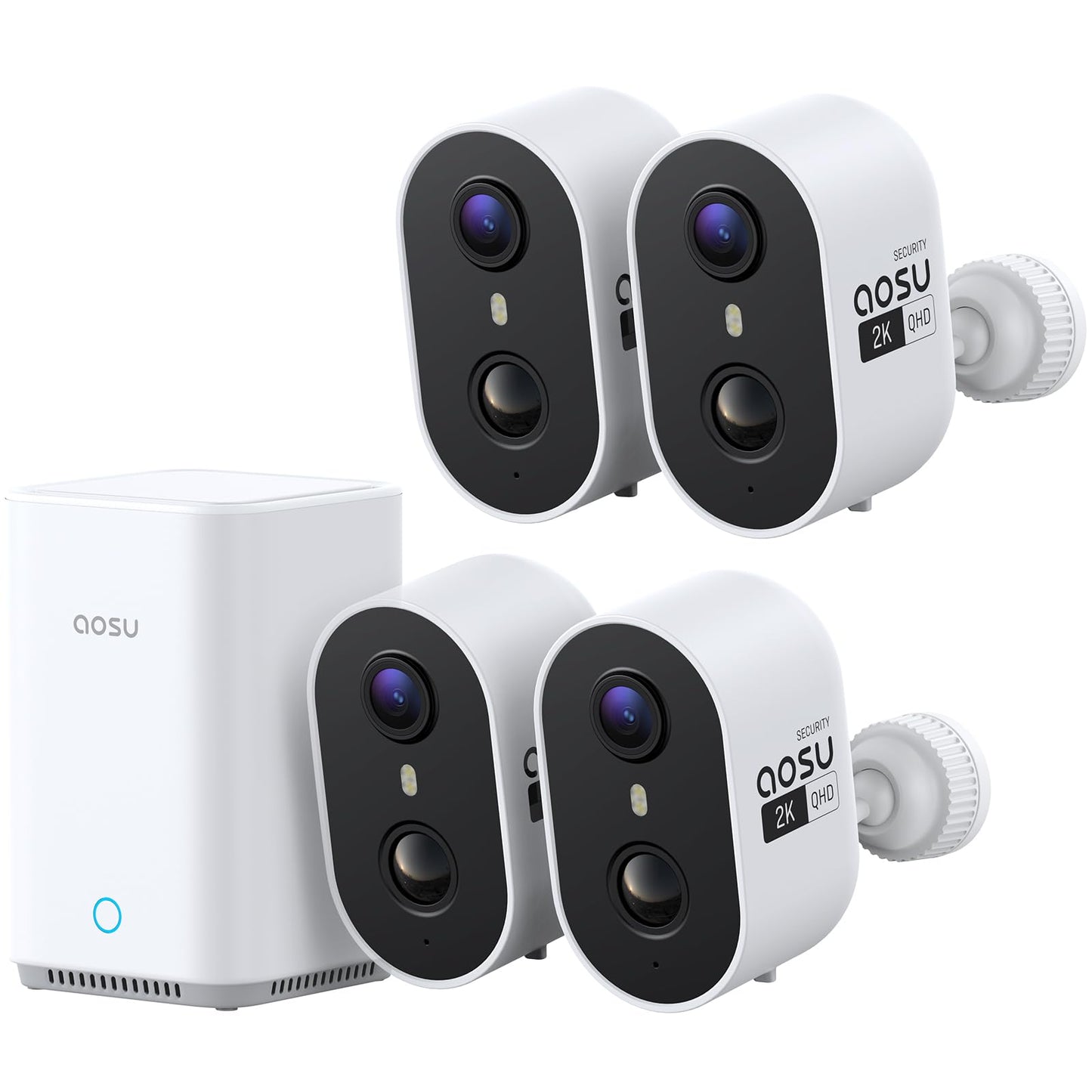 aosu Wireless Outdoor Security Camera Kit with aosuBase Local Storage, 2K with 6X Zoom, 4-View Live, Cross-Camera Person Timeline, PIR + AI Human Detection, Color Night Vision, 4-Cam-Kit