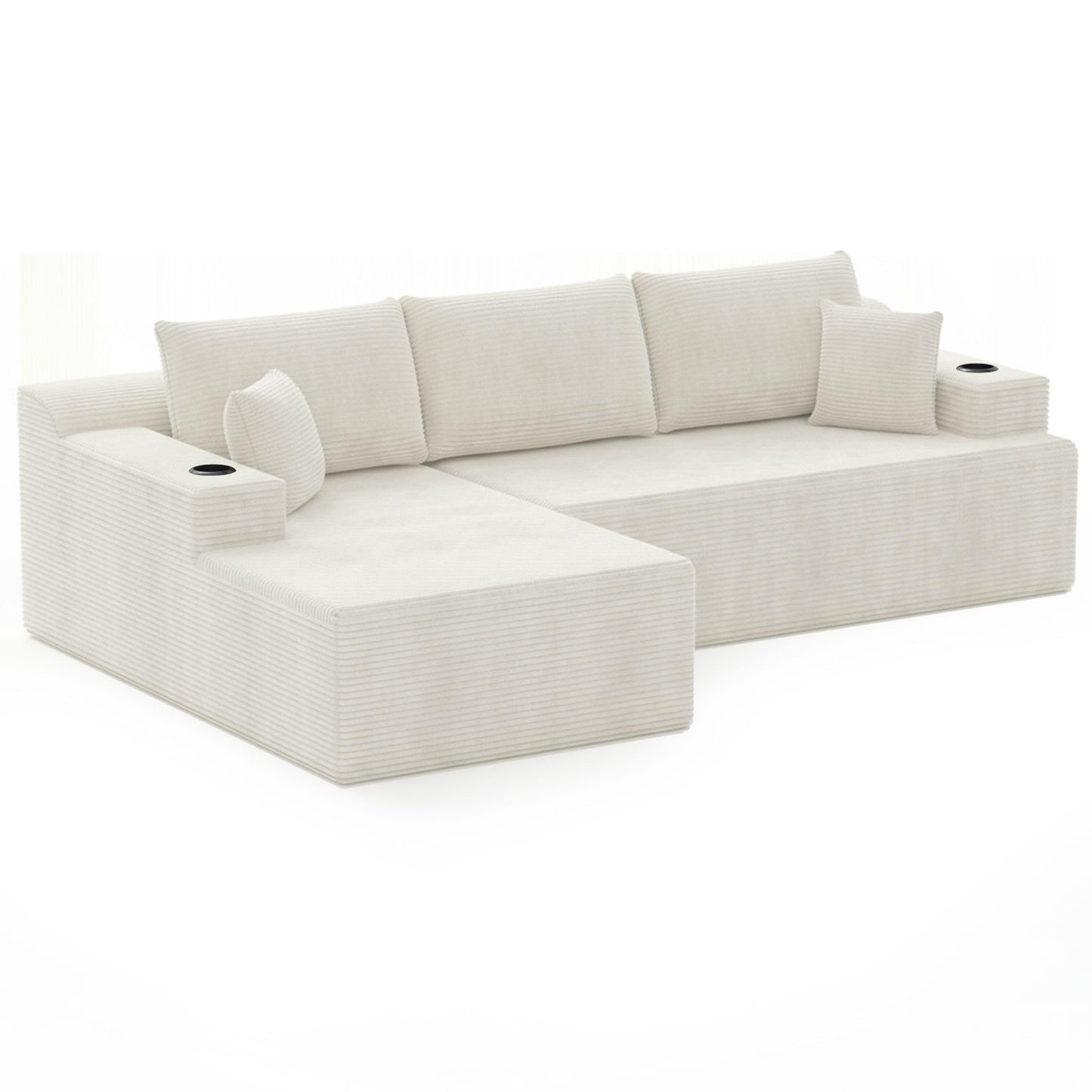 Eafurn 135" Oversized Right Facing Boneless Modular Sectional Sofa Couch with Chaise Lounge, 33D High-Density Foam Compressed Floor Couch with Deep Seat and Throw Pillows