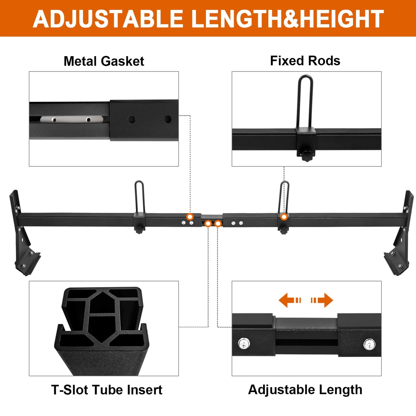 CIRONBOW Universal Roof Ladder Rack for Van,Roof Rack for Minivan/Panel Van,Adjustable Length 57''-65'',3 Bars-Fit Chevy Express Vans1996-Up,800LB Load-Capacity,Gutter Clamp Type,Matte Coating Black