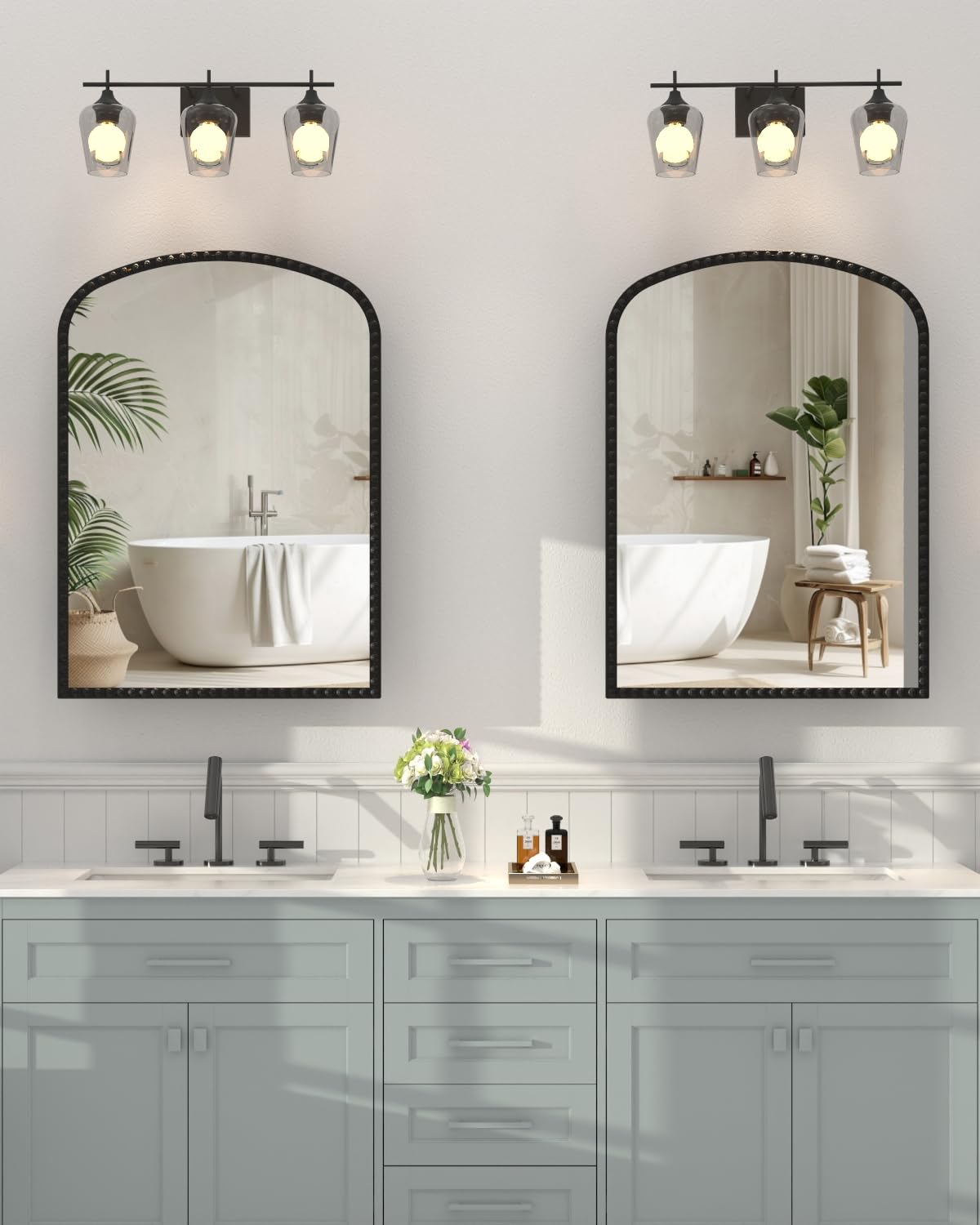 20"x28" Black Medicine Cabinet for Bathroom, Surface Mount or Recessed Medicine Cabinets with Storage and Arched Mirror , All-Metal Daisy Decor Frame, Includes 2 Adjustable Shelves and 1 Organizer