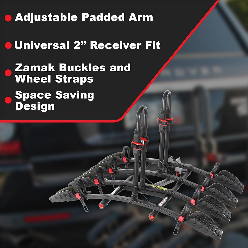 Trimax RMBR4 - Road-MAX Hitch Mount Tray - 4 Bike Rack Hitch Mount for SUV, Truck, Van - Foldable, Locking Arms, 2" Receiver - 1 Rack
