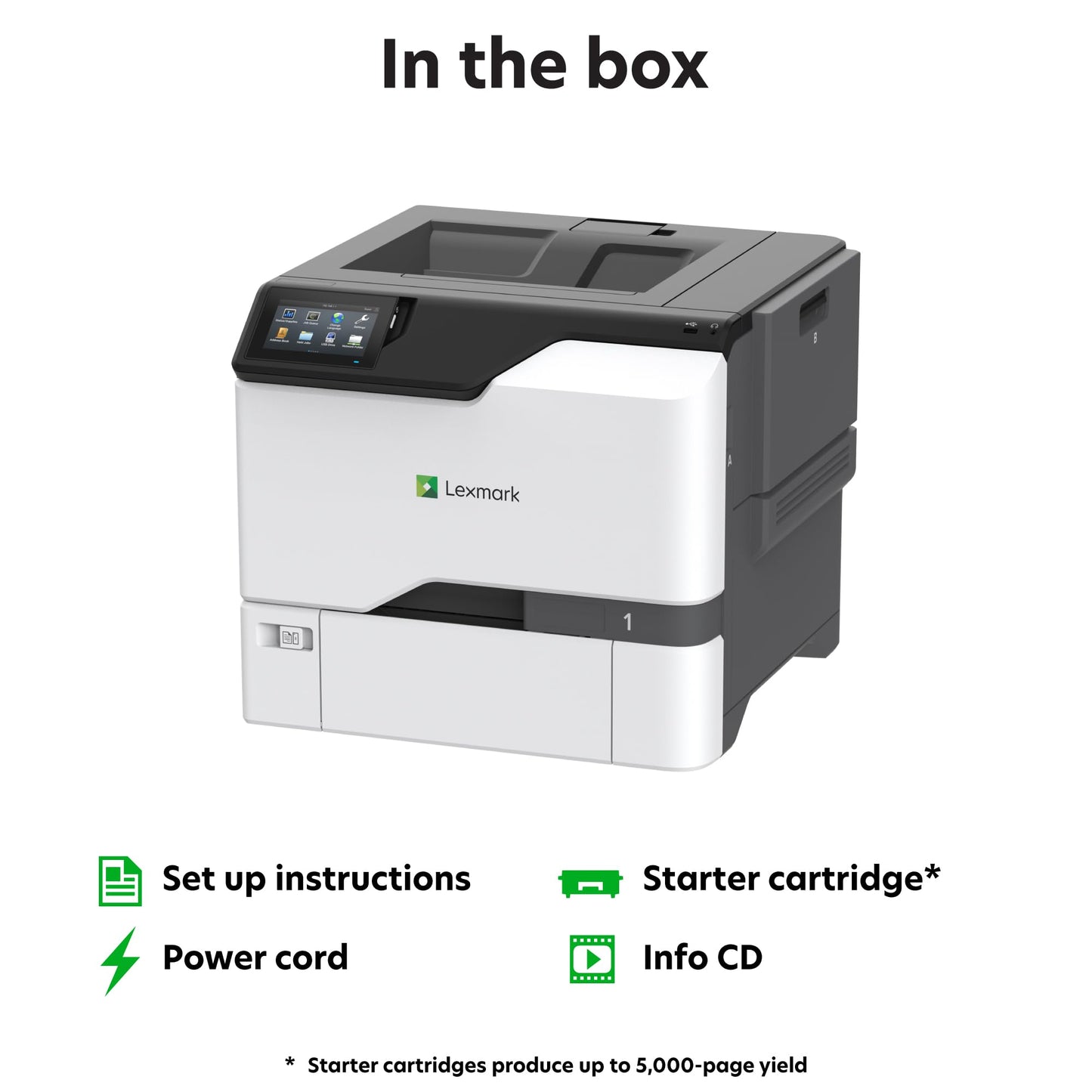 Lexmark CS735de Color Laser Printer, Wireless connectivity, Intelligent Storage Drive Available, Ethernet, Energy Star, 4.3-inch Color Touch Screen and Print Resolution at 1200 x 1200 dpi.(47C9100)