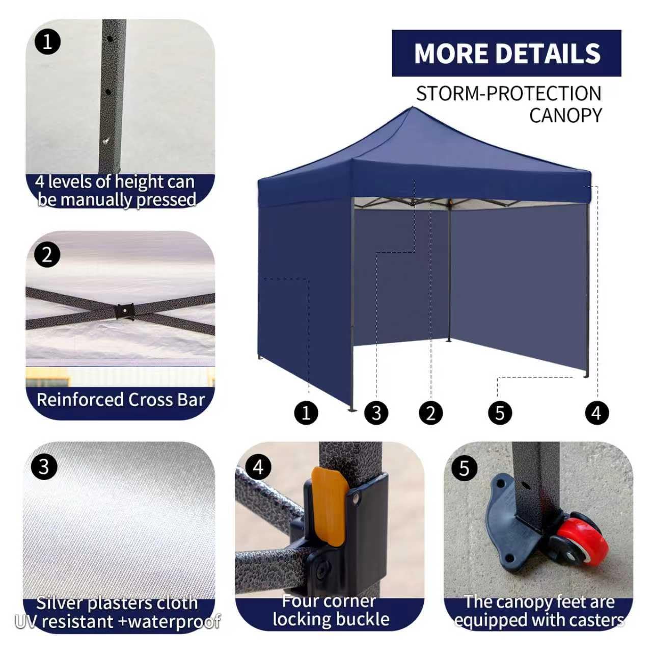10x10 Pop up Canopy Tent with Sidewalls,Heavy Duty Waterproof Sun Shade Canopy Easy up Canopy with Wheel Bag Commercial Gazebo Tent for Outdoors Parties Vendors Camping Beach (Navy Blue)