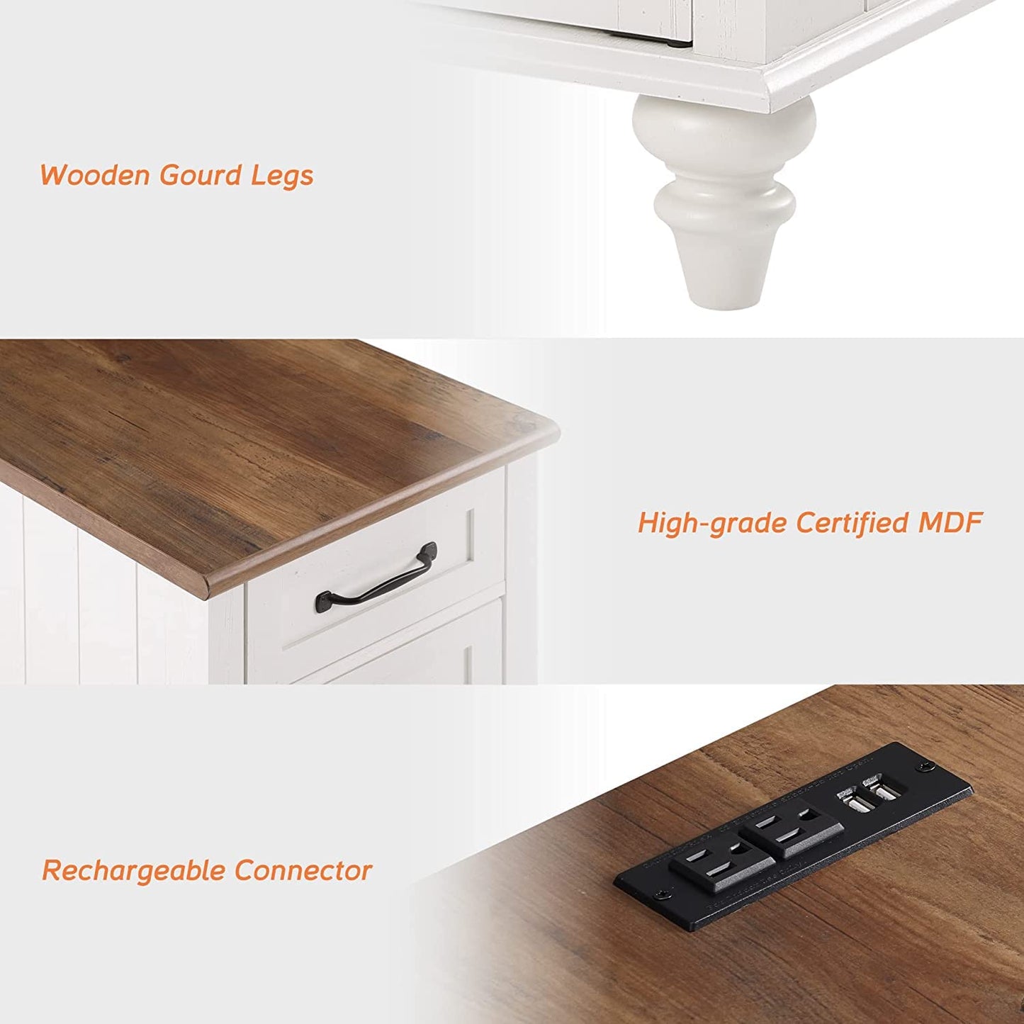 WAMPAT 2 Pack End Tables with Charging Station, White Wood Sofa Side Table with Drawer & Storage Cabinet, Modern Nightstand with Power Outlets & USB Ports for Living Room, Bedroom