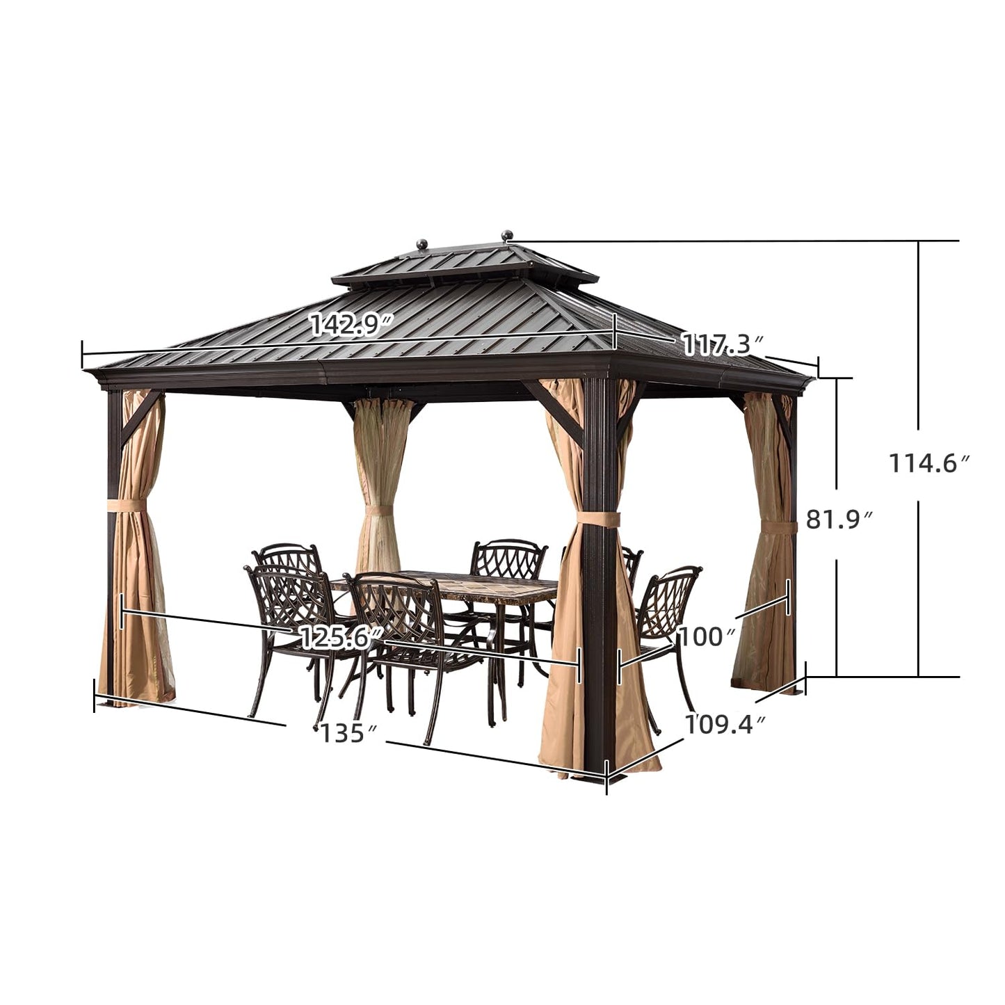 PURPLE LEAF 10' X 12' Hardtop Gazebo Canopy for Patio Deck Backyard Heavy Duty Outside Sunshade with Netting and Curtains Outdoor Permanent Metal Pavilion