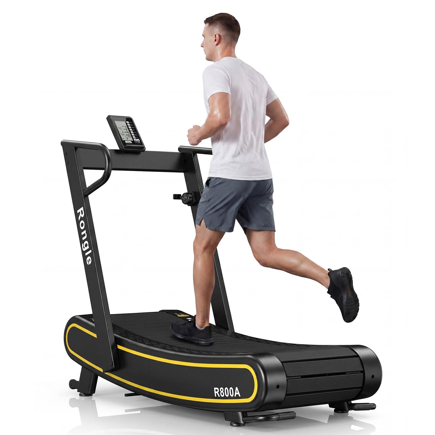 Rongle Curved Treadmill, Non-Powered Folding Treadmill, Adjustable Custom Resistance, Equipped with LCD Display, Suitable for Commercial and Home Use, 350 lbs Weight Capacity